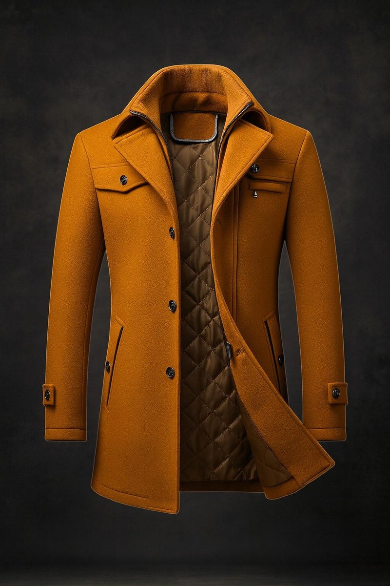 Reid - Men's Wool Coat with Quilted Lining and Notch Lapels