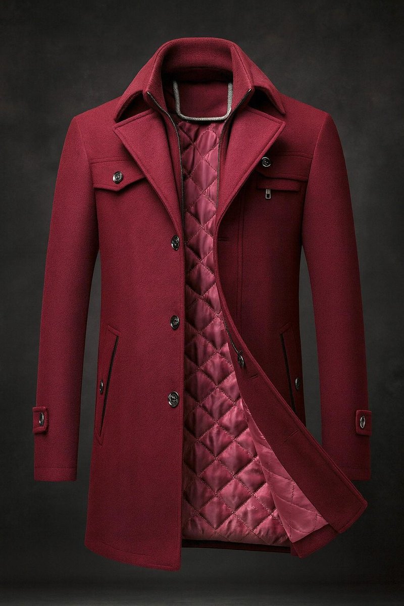 Reid - Men's Wool Coat with Quilted Lining and Notch Lapels