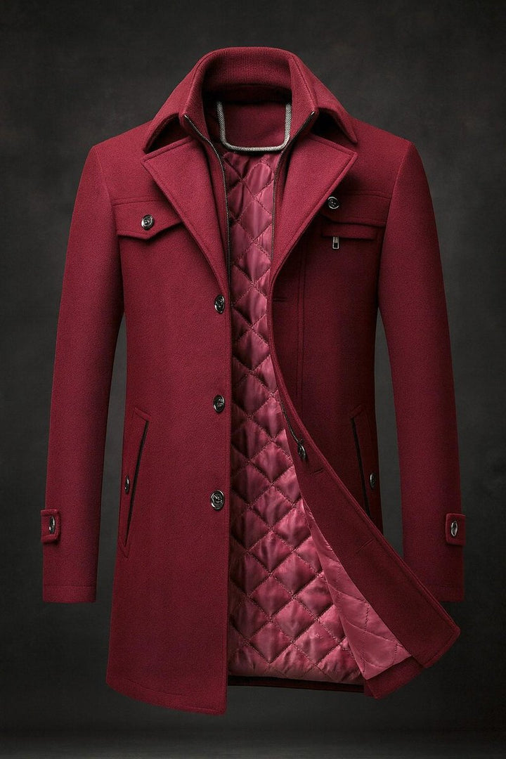 Reid - Men's Wool Coat with Quilted Lining and Notch Lapels