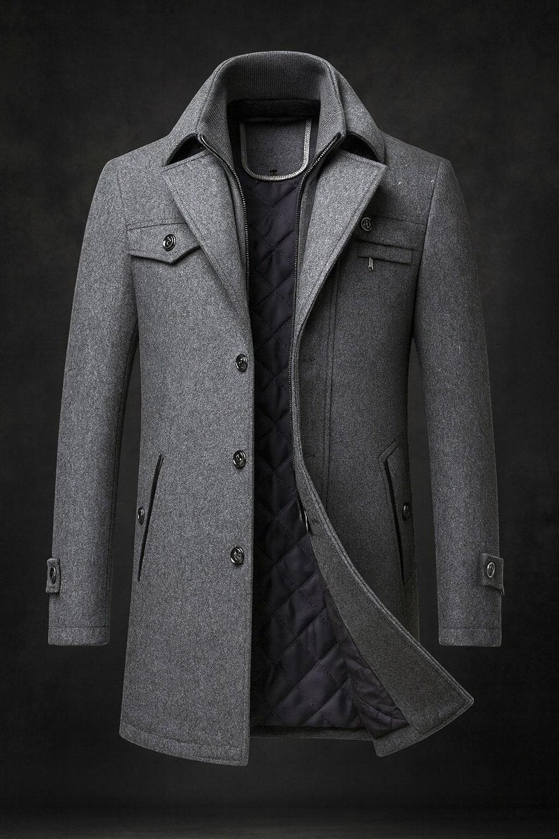 Reid - Men's Wool Coat with Quilted Lining and Notch Lapels