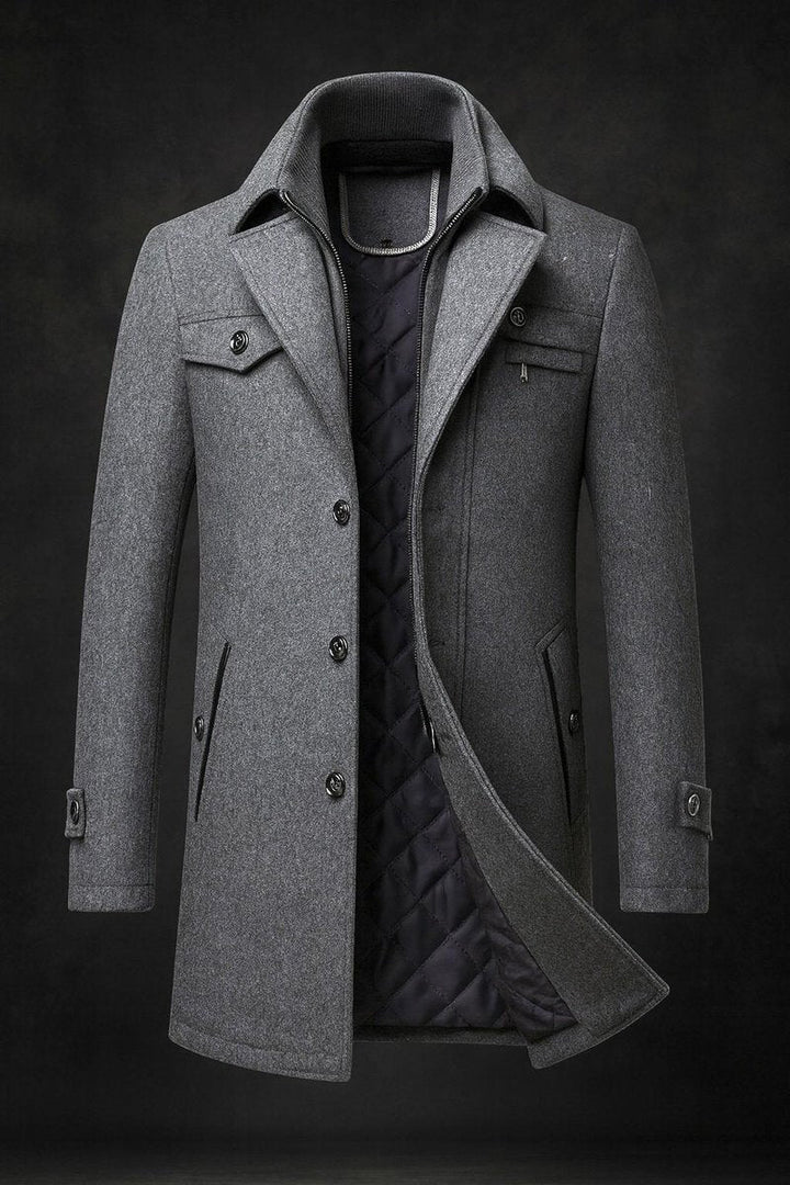 Reid - Men's Wool Coat with Quilted Lining and Notch Lapels