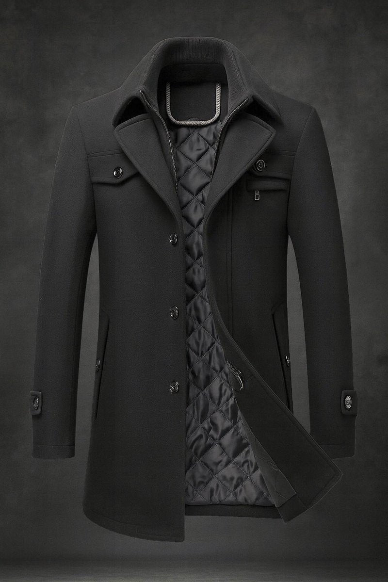 Reid - Men's Wool Coat with Quilted Lining and Notch Lapels