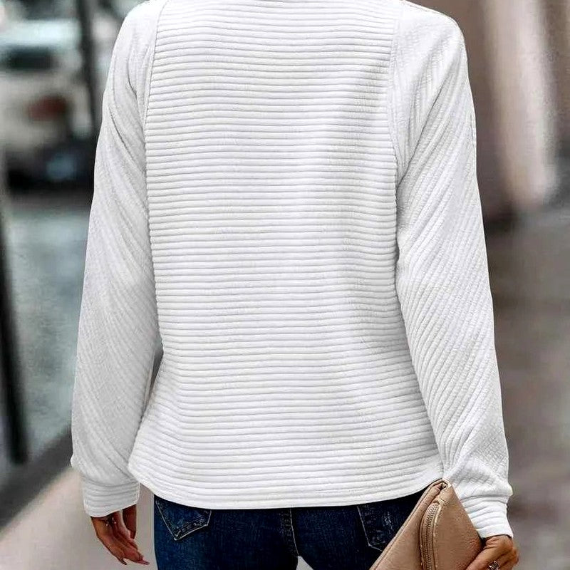 Renata - Women's Ribbed Quarter-Zip Loose Sweater 9