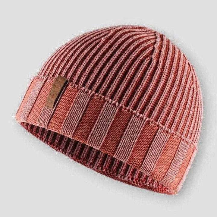 Reykjavik - Striped Ribbed Knit Beanie with Contrast Band