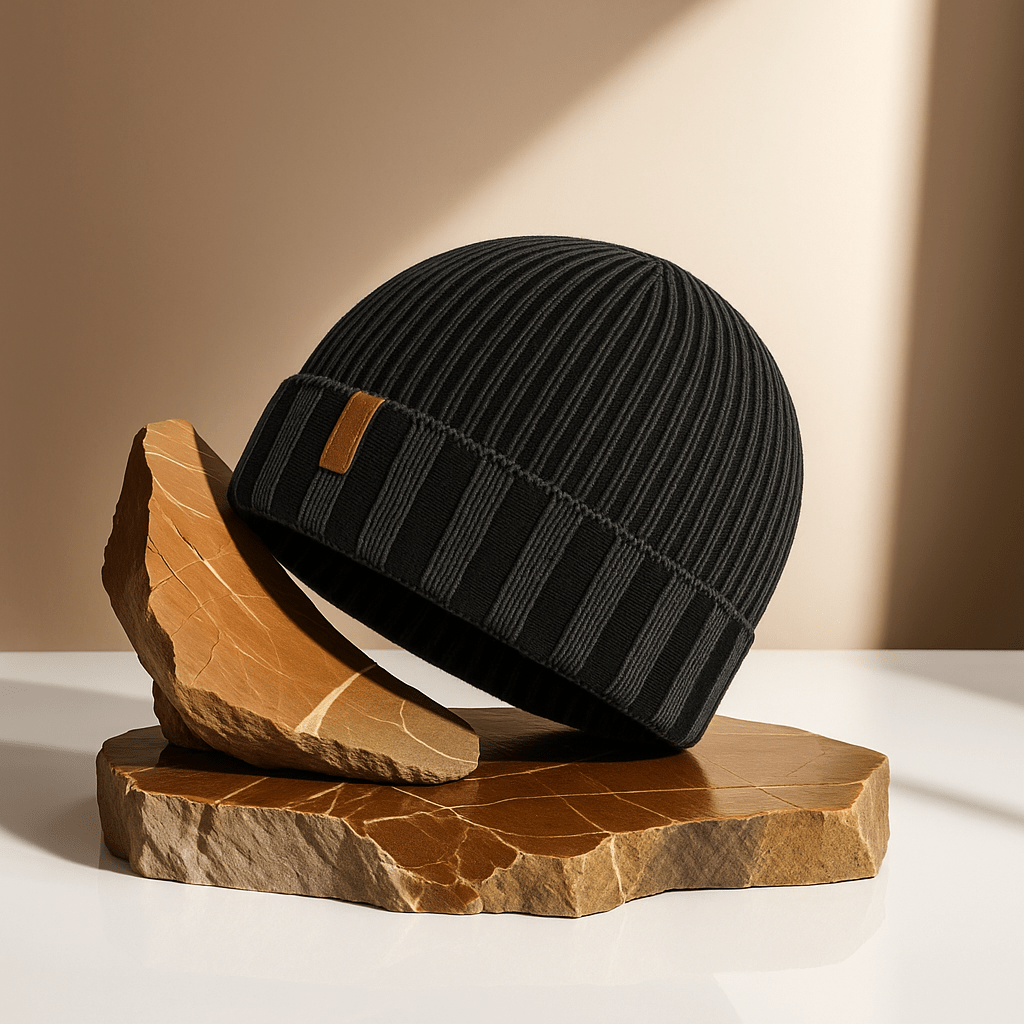 Reykjavik - Striped Ribbed Knit Beanie with Contrast Band