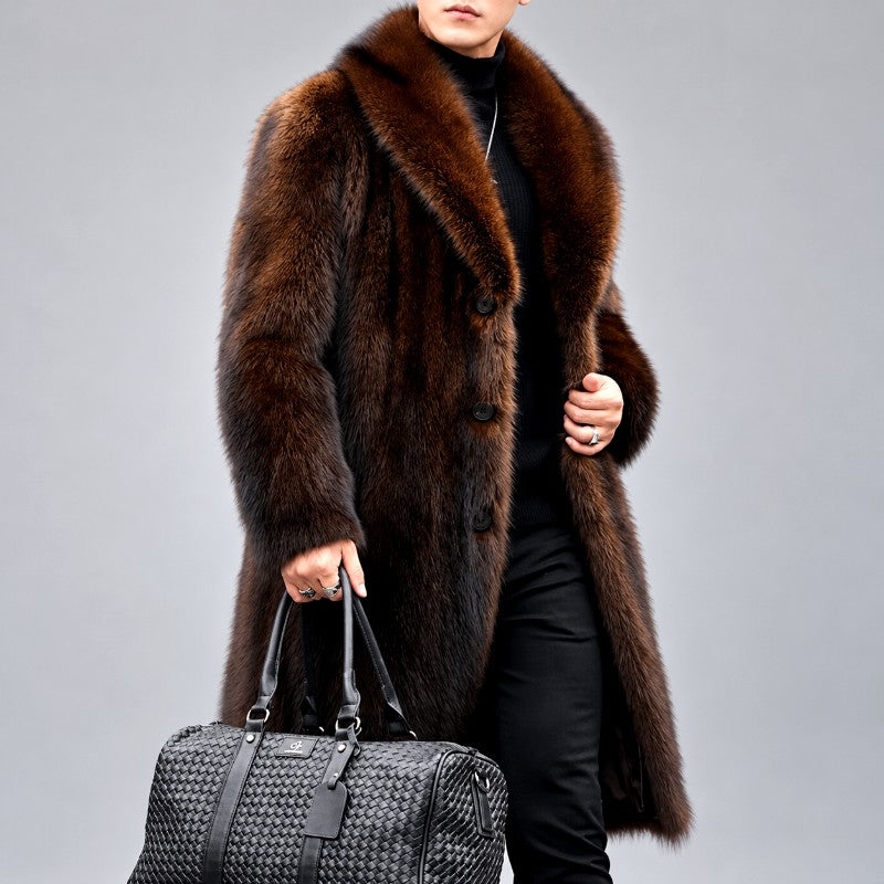 Ricardo - Men's Long Faux Fur Coat with Wide Collar 1
