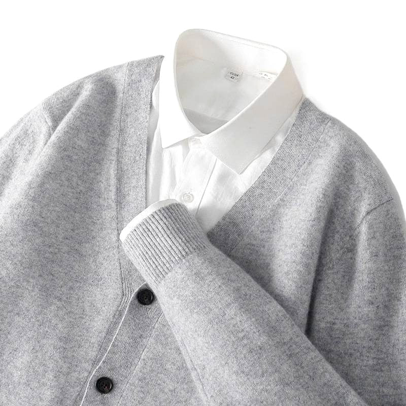 Richard - Men's Wool V-Neck Button-Front Cardigan 1