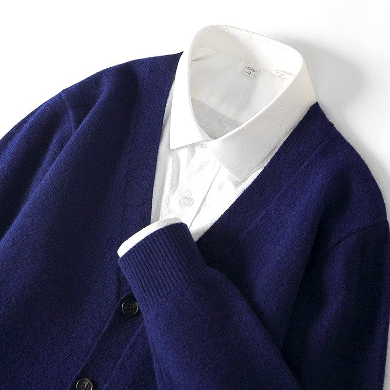Richard - Men's Wool V-Neck Button-Front Cardigan 2