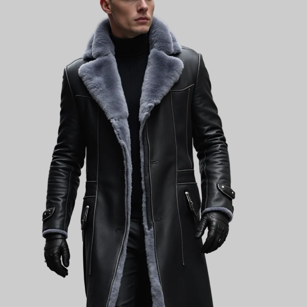Rocco - Men's Faux-Fur Lined Coat with Notch Lapels