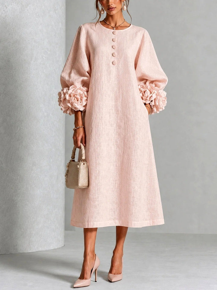 Rosalie - Women's Flower Detail Long Sleeve Midi Dress 2
