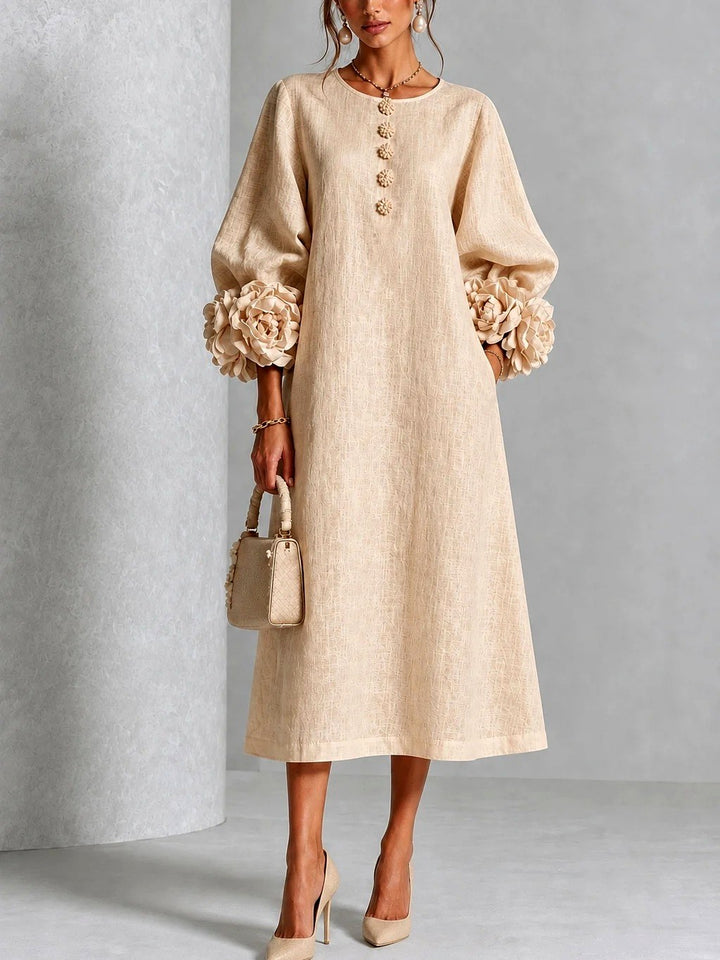 Rosalie - Women's Flower Detail Long Sleeve Midi Dress 3