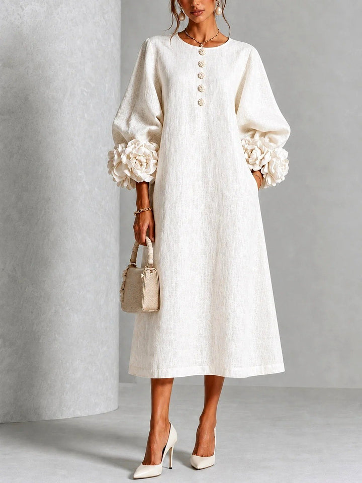 Rosalie - Women's Flower Detail Long Sleeve Midi Dress 5