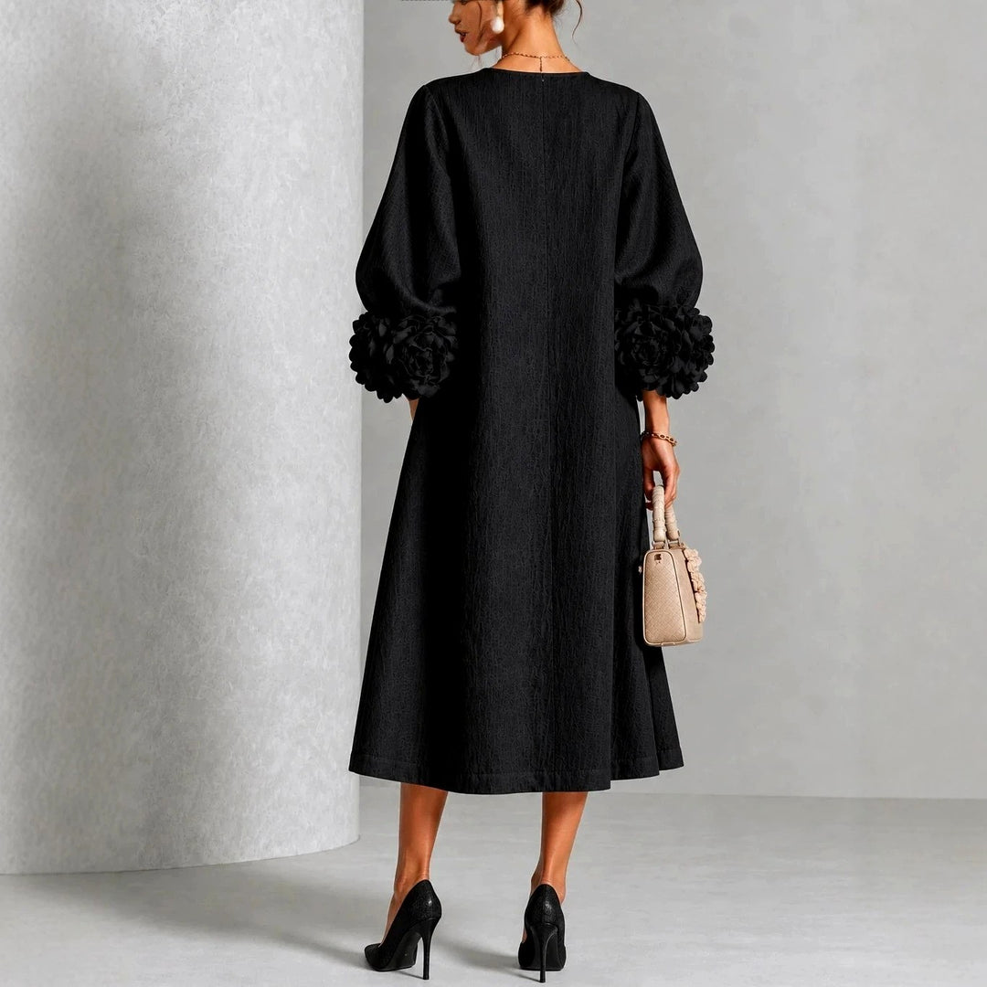Rosalie - Women's Flower Detail Long Sleeve Midi Dress 6