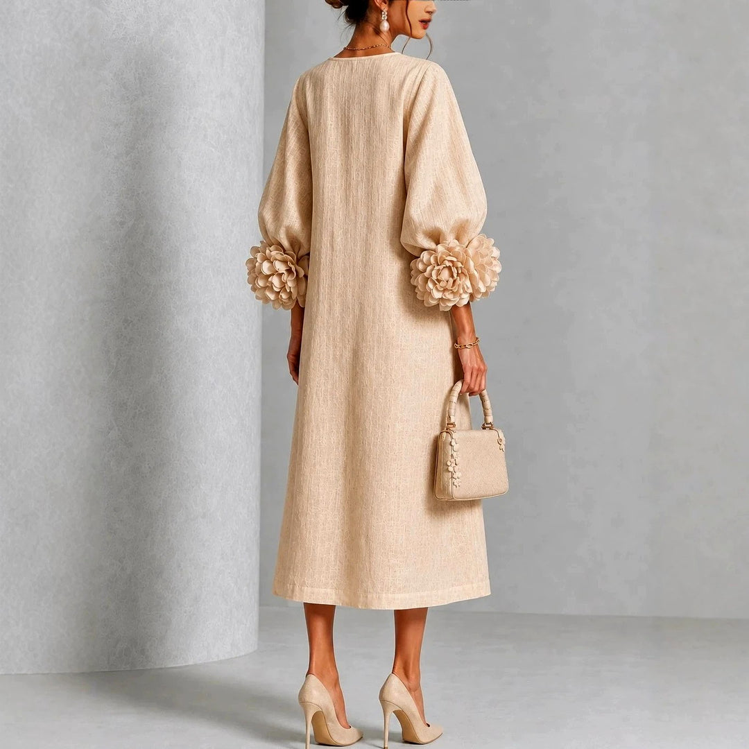 Rosalie - Women's Flower Detail Long Sleeve Midi Dress 7
