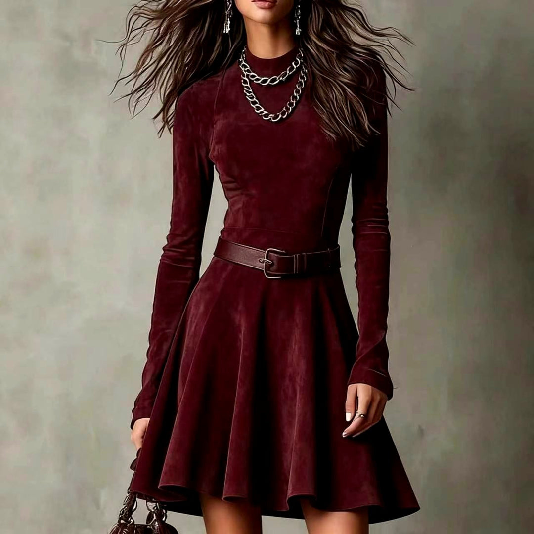 Rosalie - Women's Long Sleeve Belted Flared Dress 3