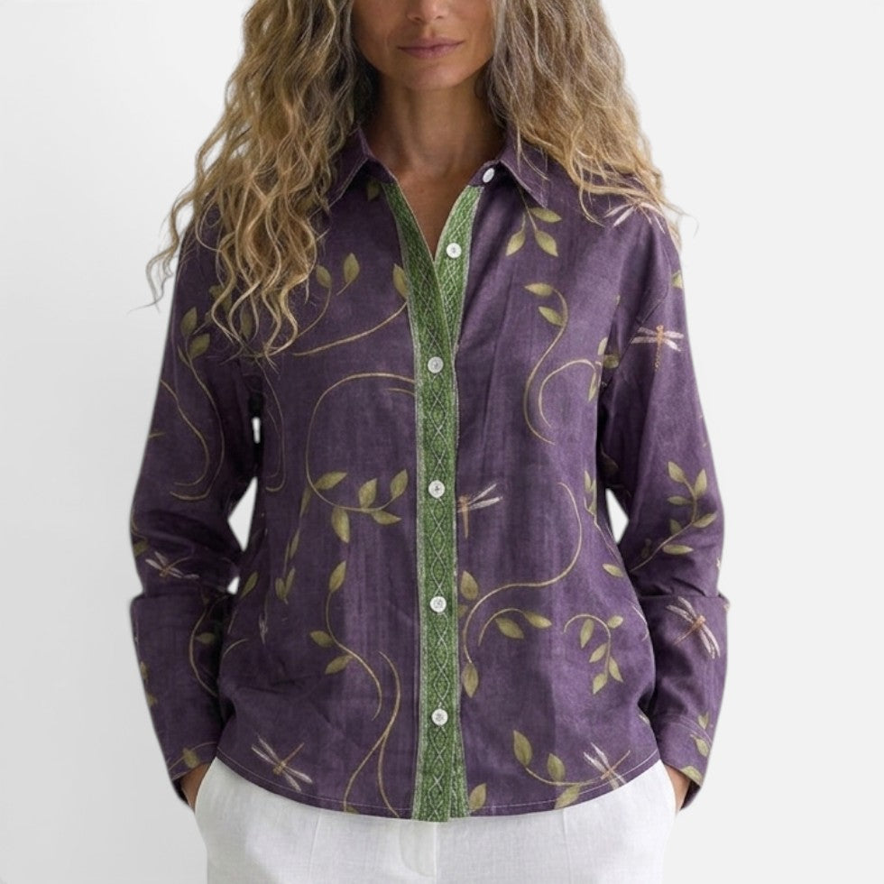 Rosalind - Women's Button-Front Blouse with Floral Print