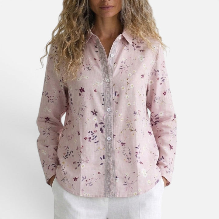Rosalind - Women's Button-Front Blouse with Floral Print