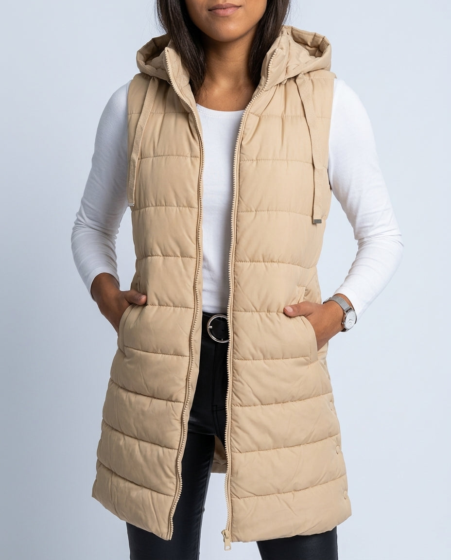 Roxanne - Women's Longline Quilted Hooded Puffer Vest