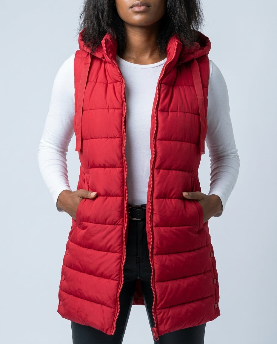 Roxanne - Women's Longline Quilted Hooded Puffer Vest