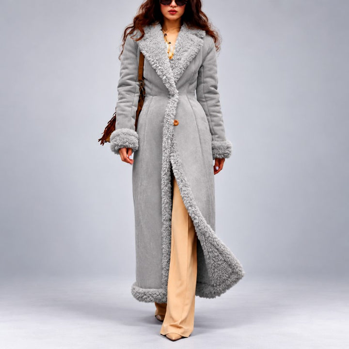 Sabrina - Women's Long Faux Shearling Trim Coat 2