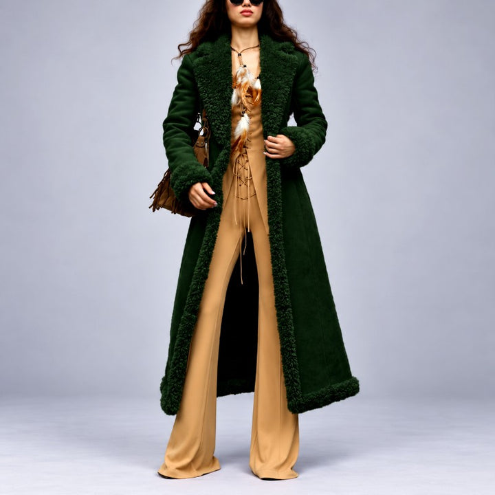Sabrina - Women's Long Faux Shearling Trim Coat 3