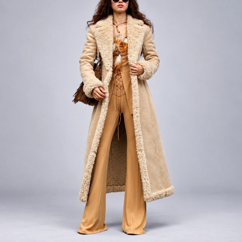 Sabrina - Women's Long Faux Shearling Trim Coat 4