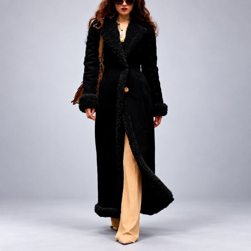 Sabrina - Women's Long Faux Shearling Trim Coat 5