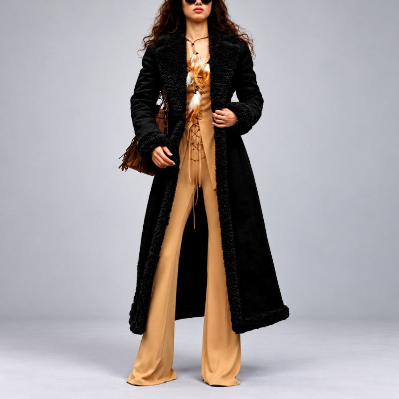 Sabrina - Women's Long Faux Shearling Trim Coat 6