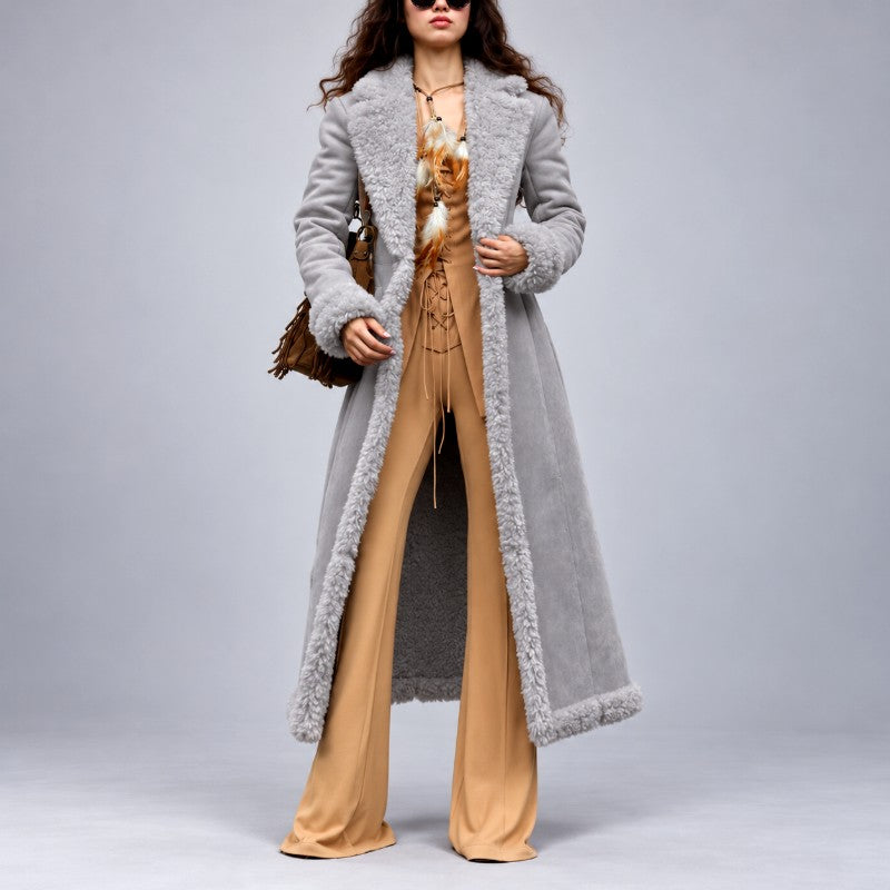Sabrina - Women's Long Faux Shearling Trim Coat 7