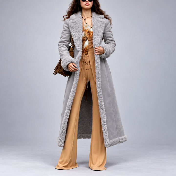 Sabrina - Women's Long Faux Shearling Trim Coat 7