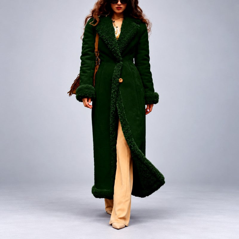 Sabrina - Women's Long Faux Shearling Trim Coat 8