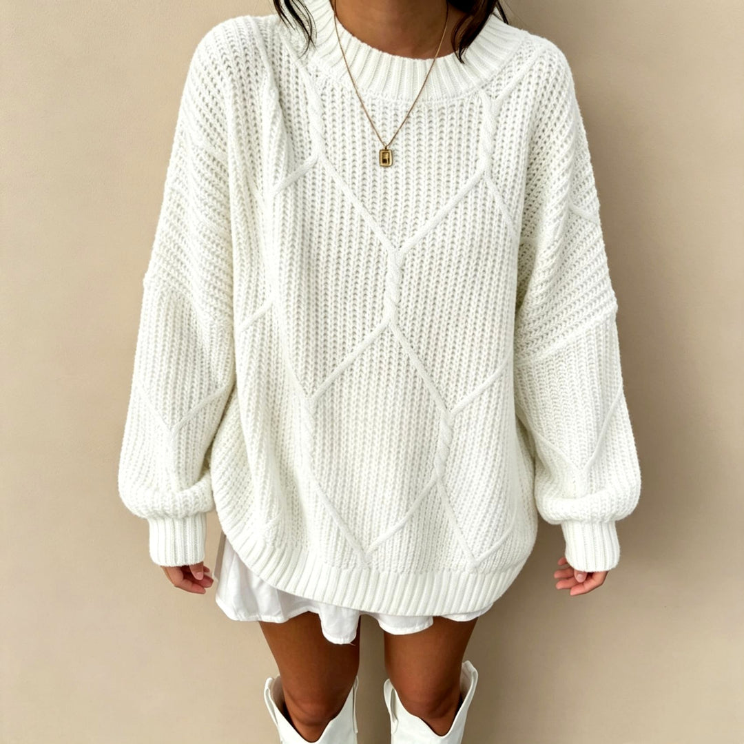 Sage - Women's Oversized Cable Knit Sweater 2