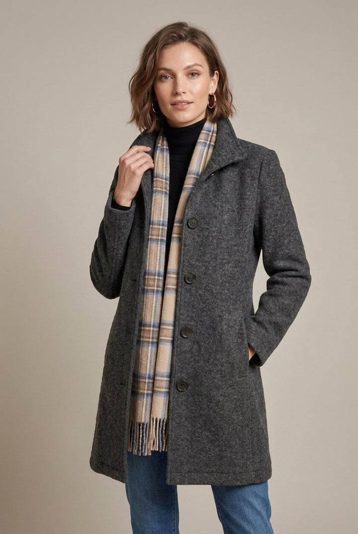 Salma - Women's Single-Breasted Wool Blend Coat with Notch Collar