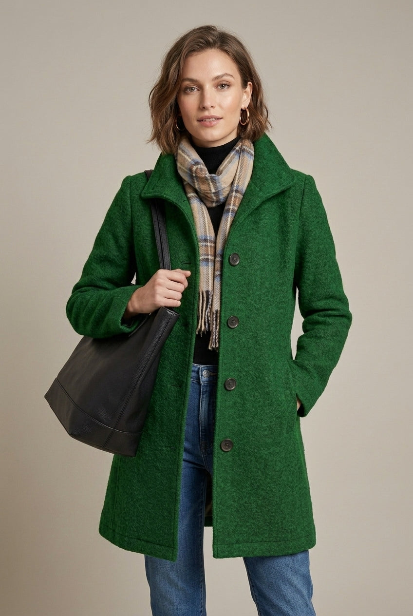 Salma - Women's Single-Breasted Wool Blend Coat with Notch Collar