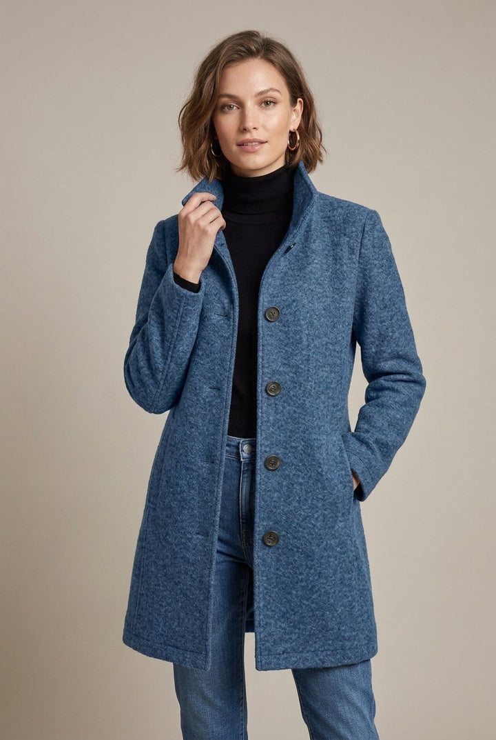 Salma - Women's Single-Breasted Wool Blend Coat with Notch Collar