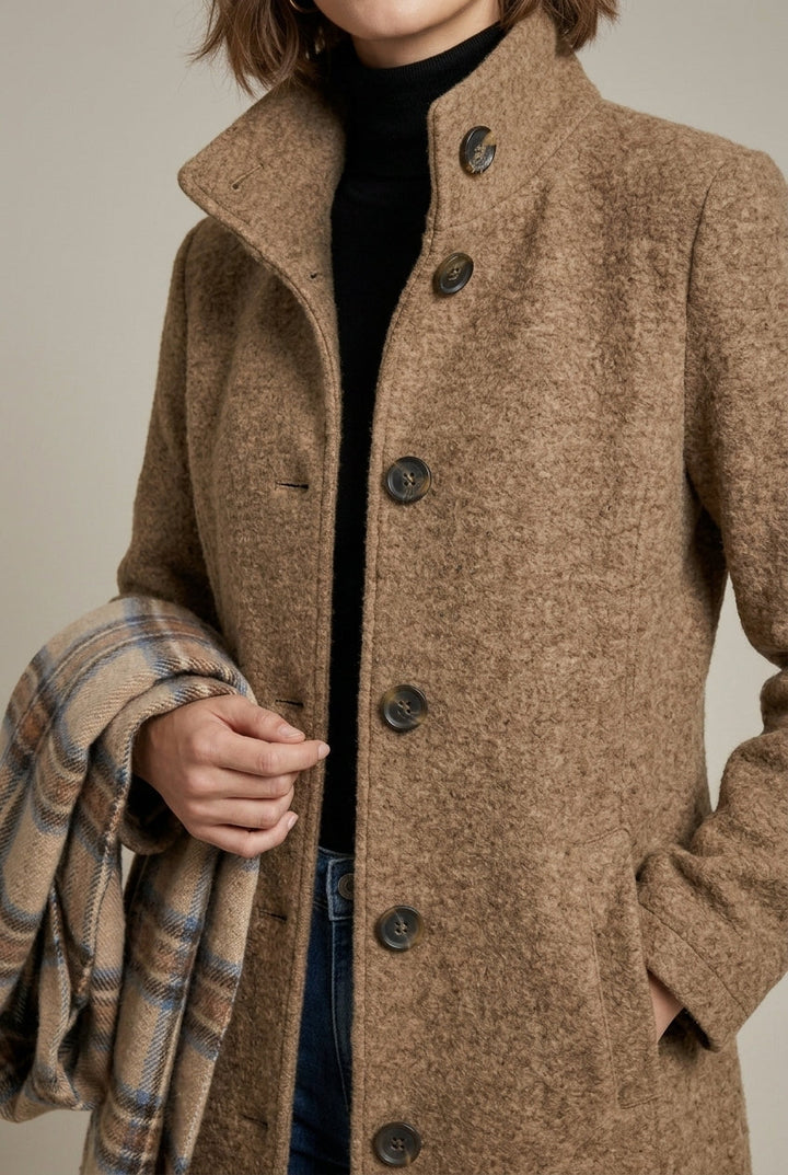 Salma - Women's Single-Breasted Wool Blend Coat with Notch Collar