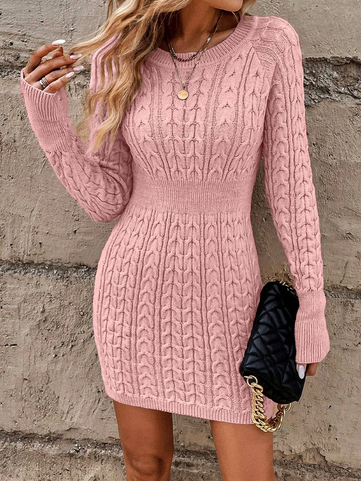 Samantha - Women's Cable Knit Long Sleeve Dress 7