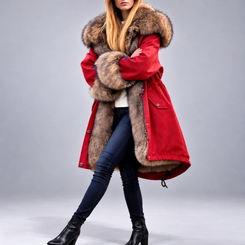 Samantha - Women's Long Coat with Faux Fur Trim 3