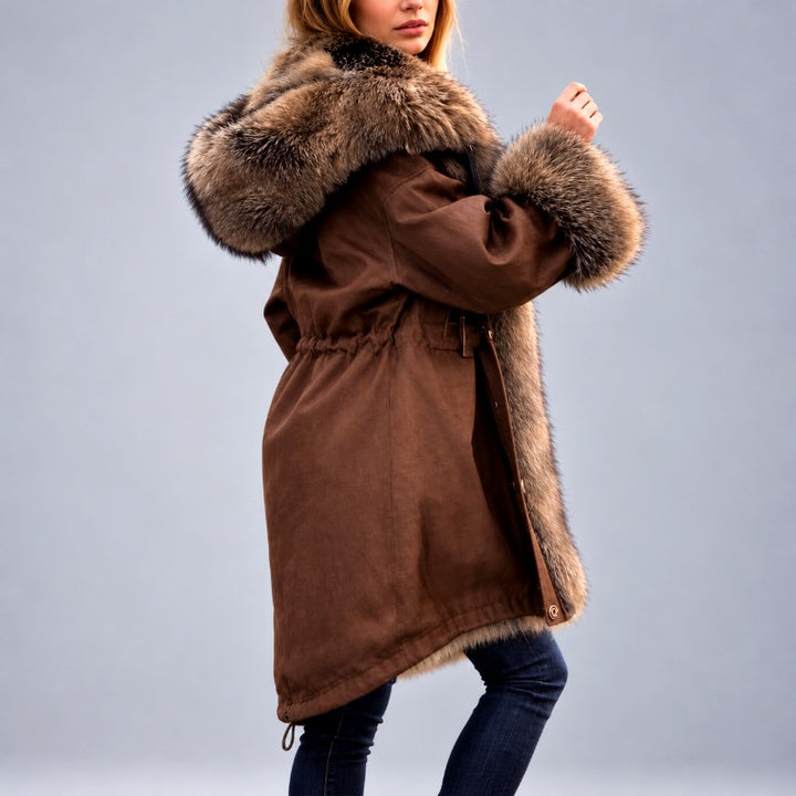 Samantha - Women's Long Coat with Faux Fur Trim 4