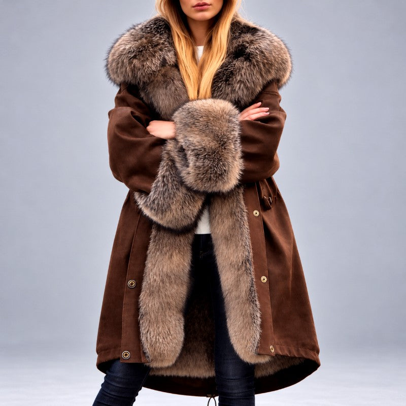 Samantha - Women's Long Coat with Faux Fur Trim 5