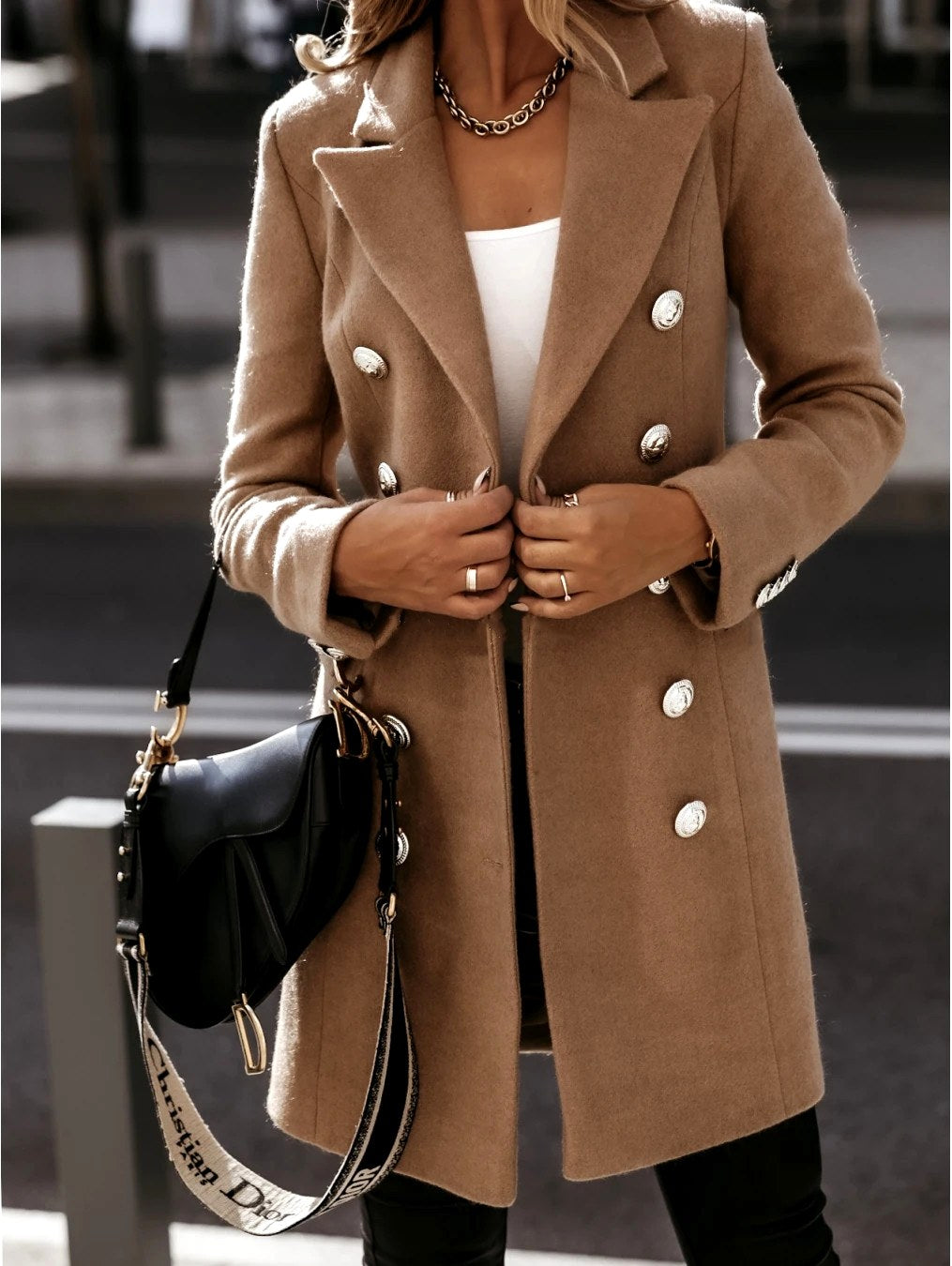 Samantha - Women's Longline Lapel Button-Front Jacket 3