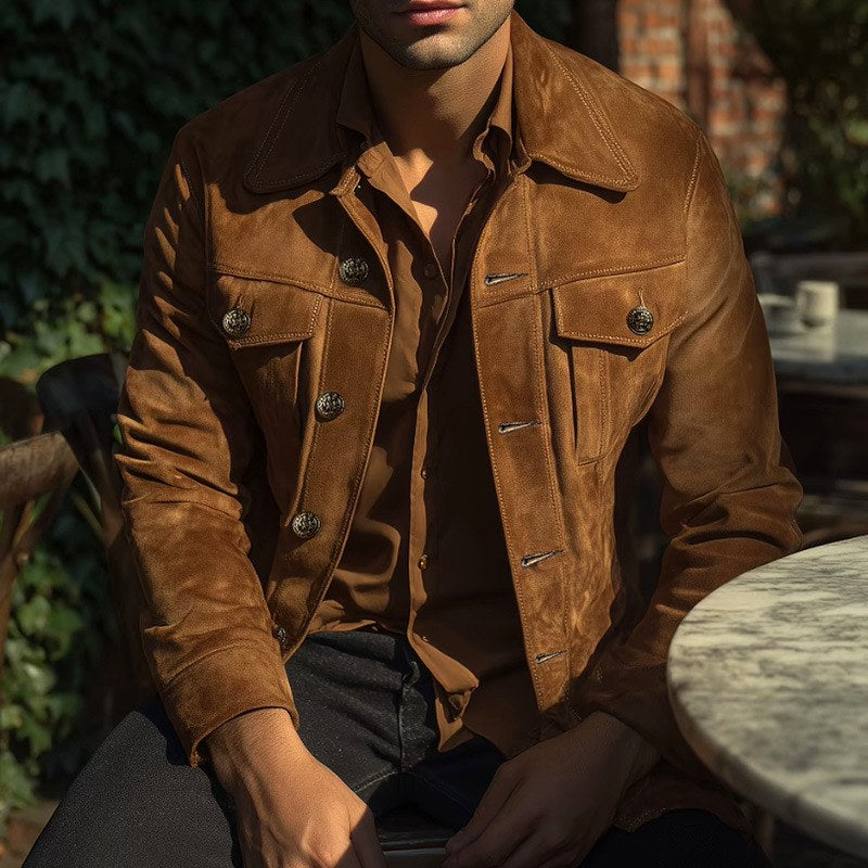 Scott - Men's Suede Button-Up Utility Jacket 2