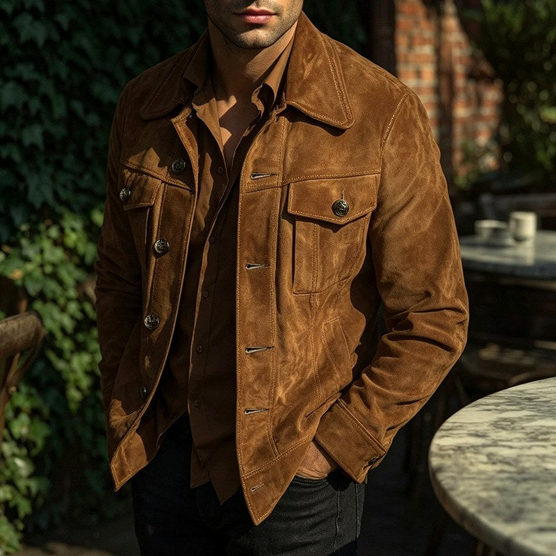 Scott - Men's Suede Button-Up Utility Jacket 3