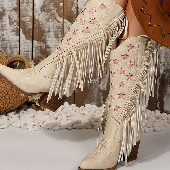 Shanie - Women's Star-Embroidered Fringe Western Boots