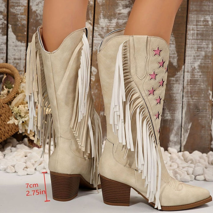 Shanie - Women's Star-Embroidered Fringe Western Boots