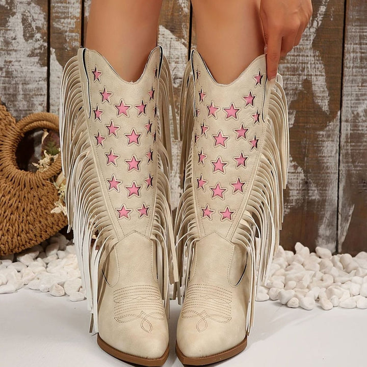 Shanie - Women's Star-Embroidered Fringe Western Boots