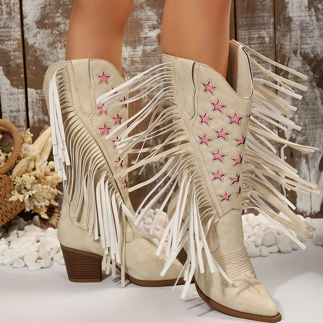 Shanie - Women's Star-Embroidered Fringe Western Boots