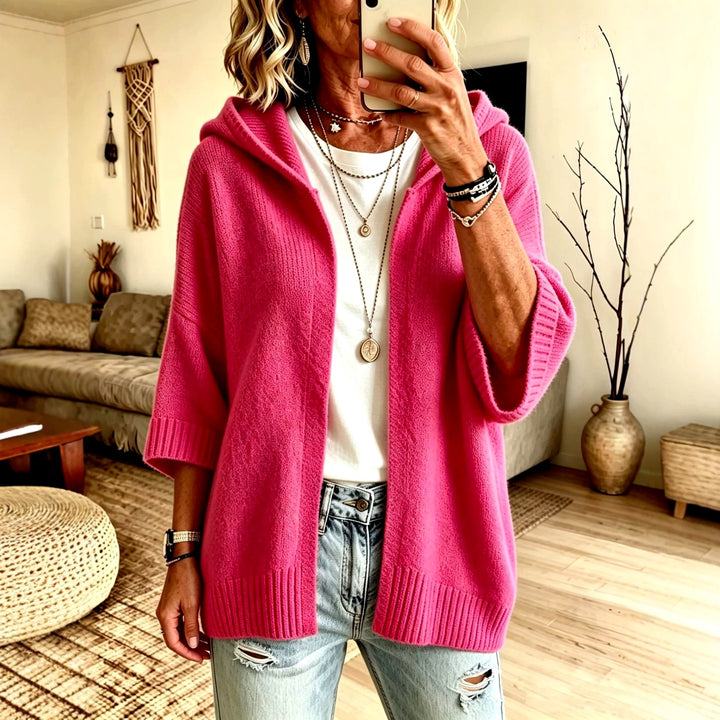 Shannon - Women's Relaxed Three-Quarter Sleeve Hooded Cardigan 1