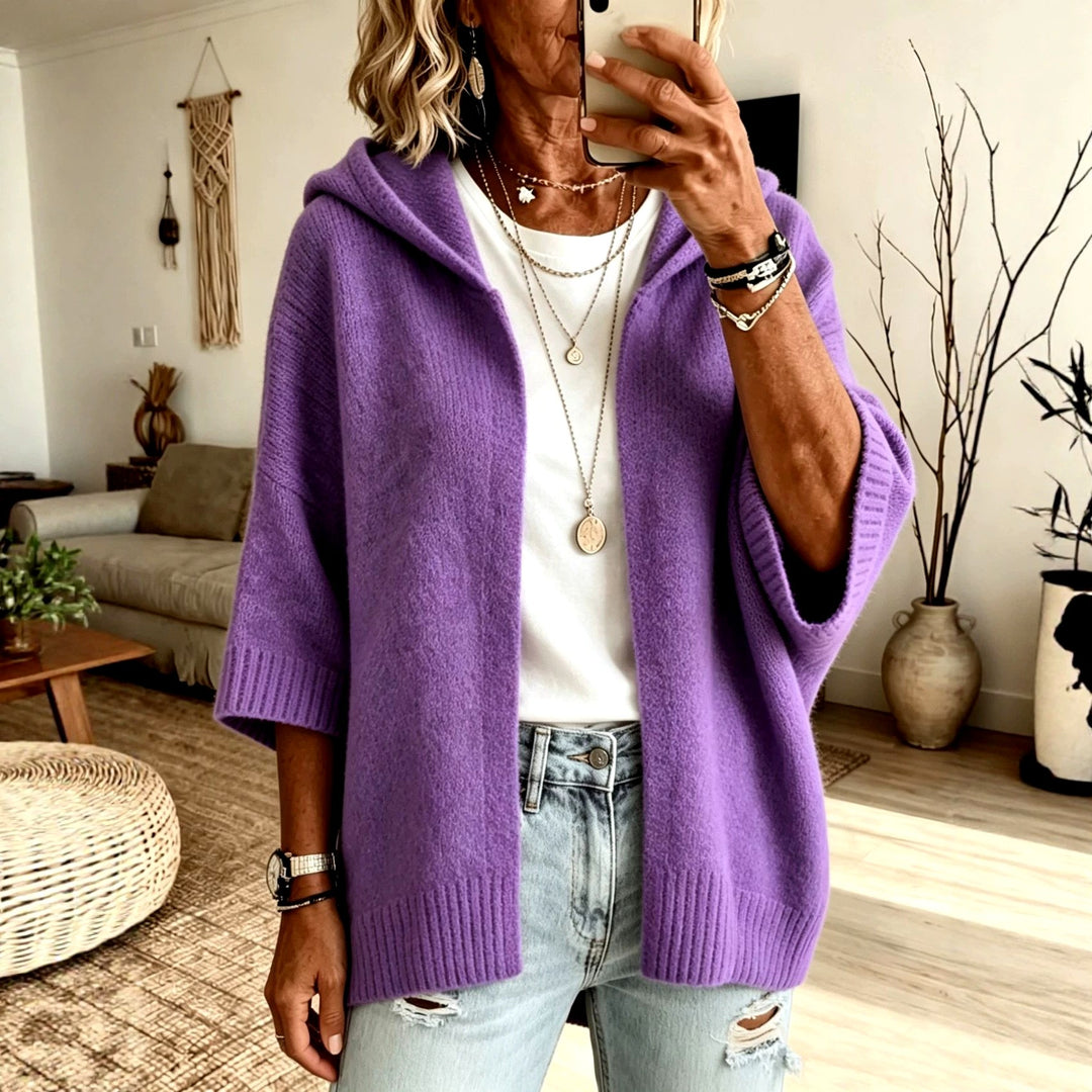 Shannon - Women's Relaxed Three-Quarter Sleeve Hooded Cardigan 2