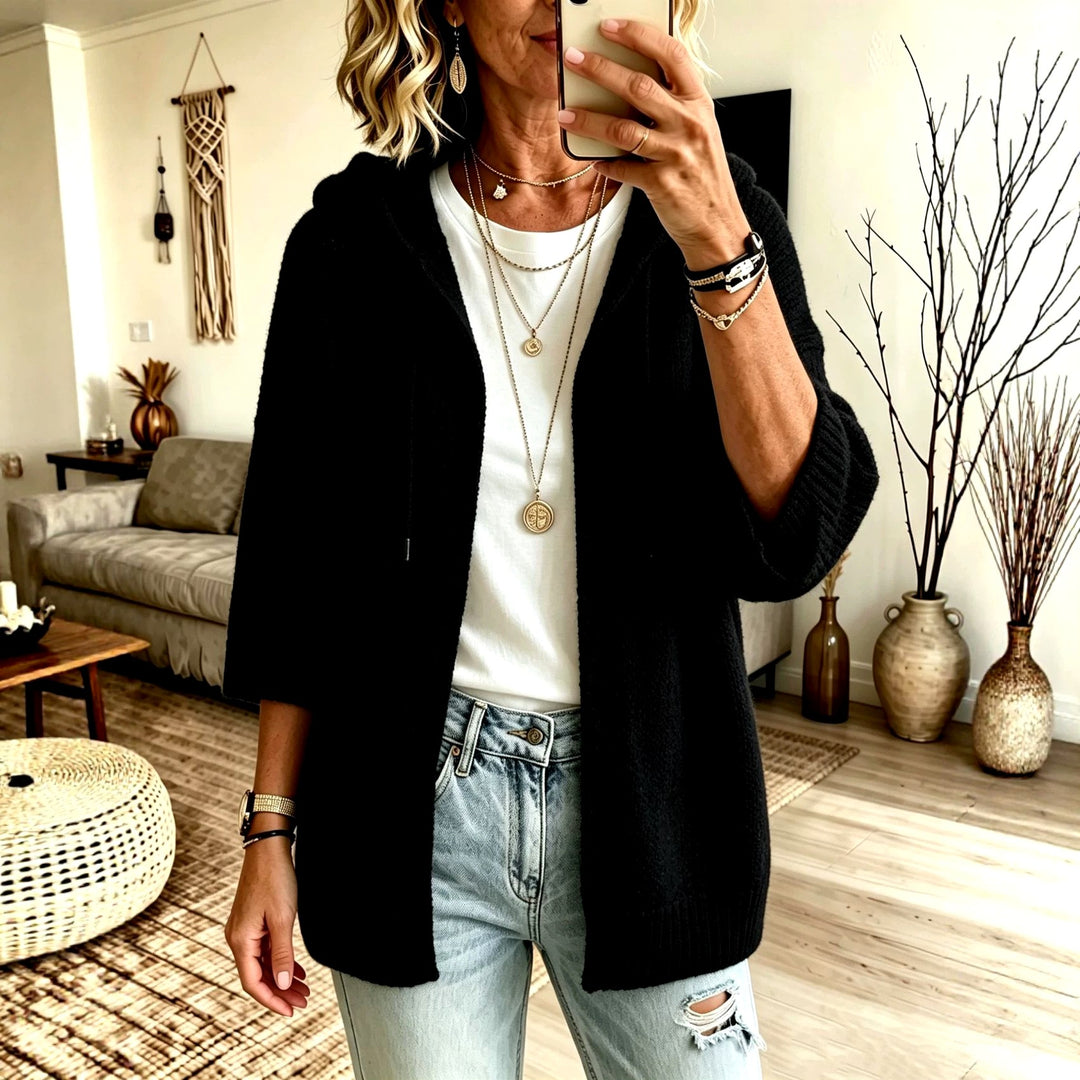 Shannon - Women's Relaxed Three-Quarter Sleeve Hooded Cardigan 3